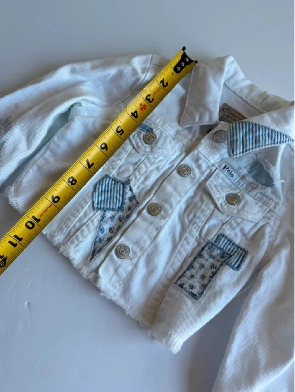 Polo Ralph Lauren White Patchwork Distressed Cropped Denim Jacket 2T
